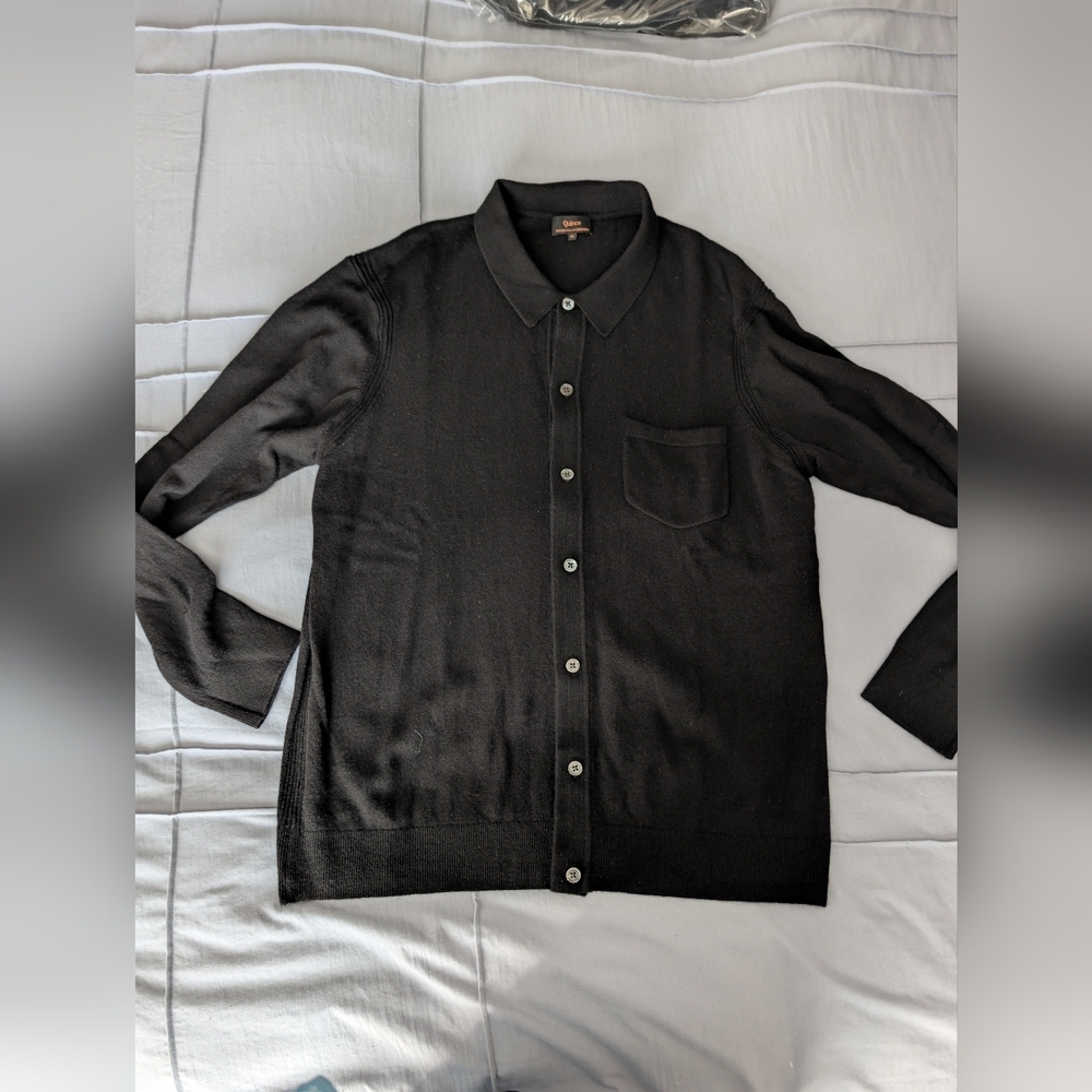 NWOT Quince Mens 100% Mongolian Cashmere Black Button Up Sweater XL